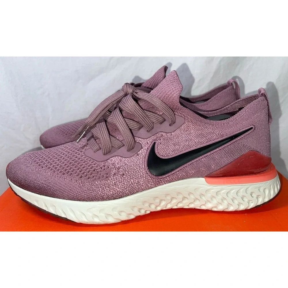 Nike Women's Epic React Flyknit 2 Plum Dust/Coral-Ember Glow Shoes,‎ 10